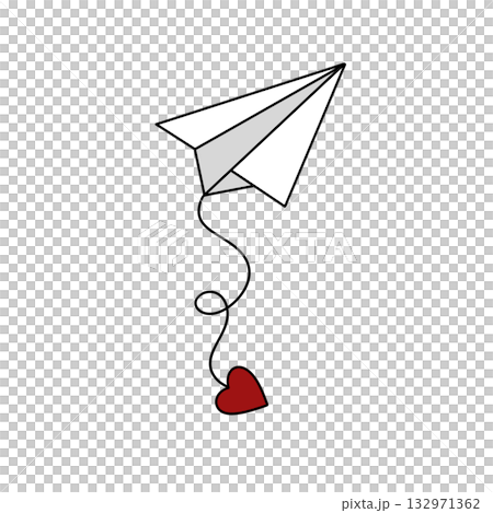 A white paper airplane with a red heart attached to it 132971362