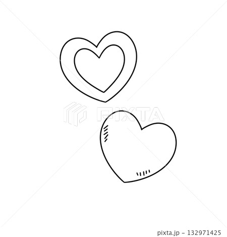 Two hearts are drawn in black on a white background Two hearts are drawn in black on a white background 132971425