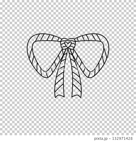 A ribbon with a heart and a bow is drawn in black A ribbon with a heart and a bow is drawn in black 132971428