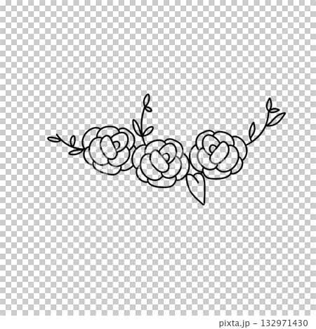 A black and white drawing of three roses with leaves 132971430