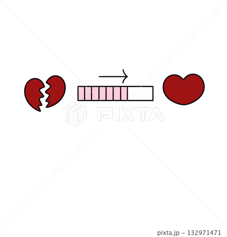 A broken heart is shown next to a heart that is half full 132971471