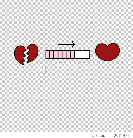 A broken heart is shown next to a heart that is half full 132971471