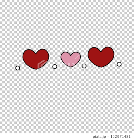 Three hearts are drawn in a row, with the middle one being pink 132971481