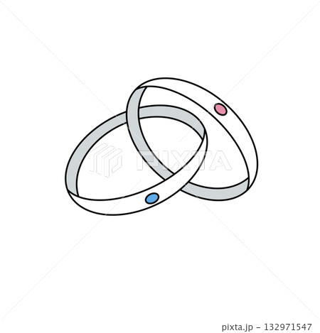 Two silver rings with blue and pink dots on them Two silver rings with blue and pink dots on them 132971547