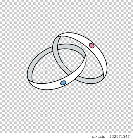 Two silver rings with blue and pink dots on them Two silver rings with blue and pink dots on them 132971547