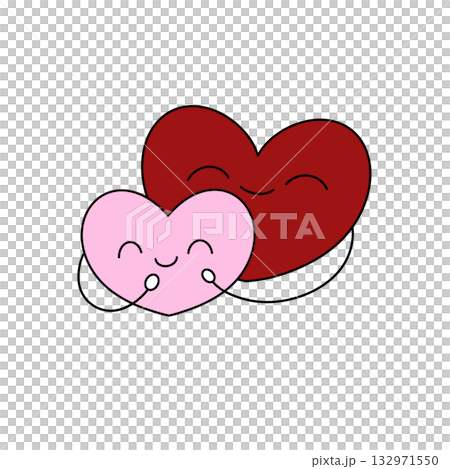 Two hearts are hugging each other, one is pink and the other is red 132971550