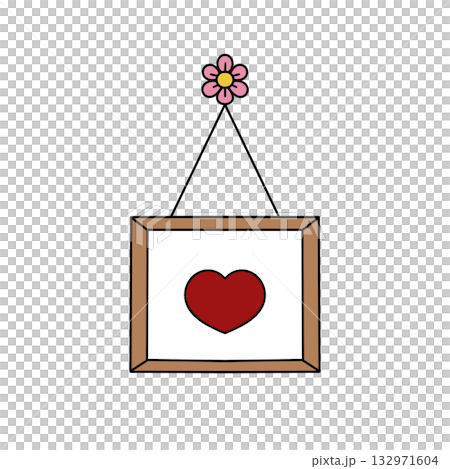 A framed heart with a flower on it A framed heart with a flower on it 132971604