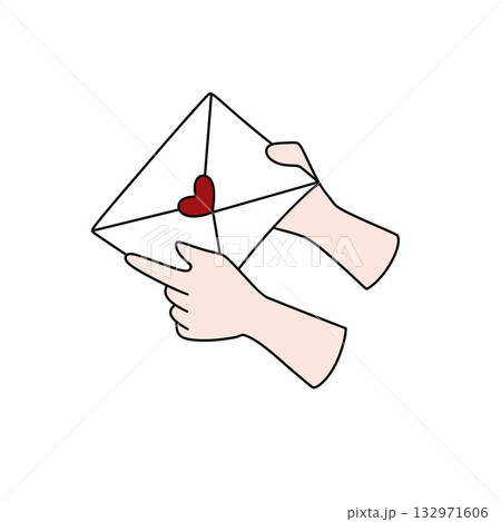 A person holding a white envelope with a red heart on it A person holding a white envelope with a red heart on it 132971606