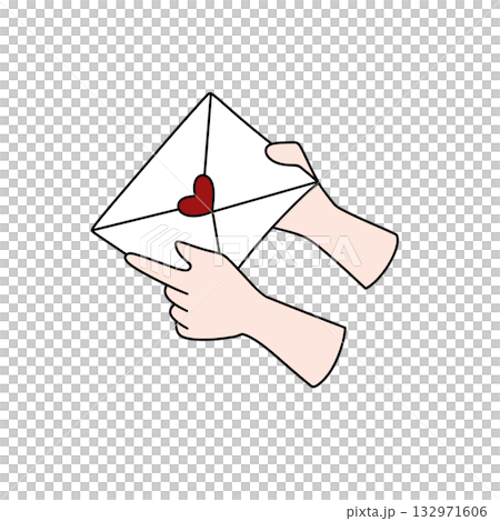 A person holding a white envelope with a red heart on it A person holding a white envelope with a red heart on it 132971606