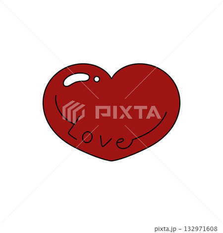 A red heart with the word LOVE written on it A red heart with the word LOVE written on it 132971608