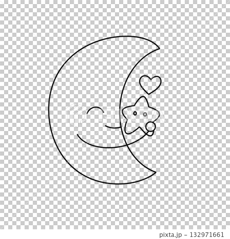 A cute cartoon of a smiling moon holding a star in its mouth 132971661