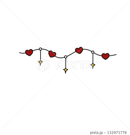 A red string of hearts is hanging from the ceiling A red string of hearts is hanging from the ceiling 132971776