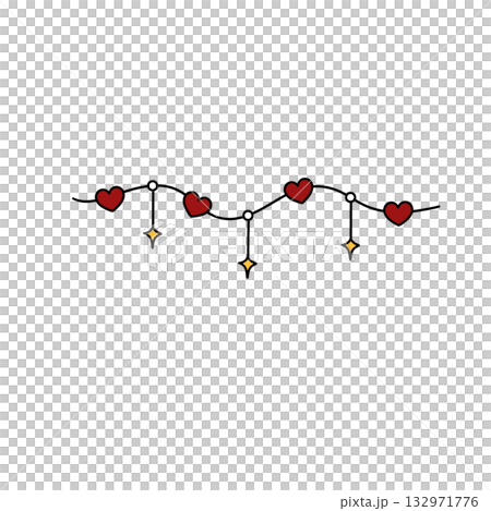 A red string of hearts is hanging from the ceiling A red string of hearts is hanging from the ceiling 132971776