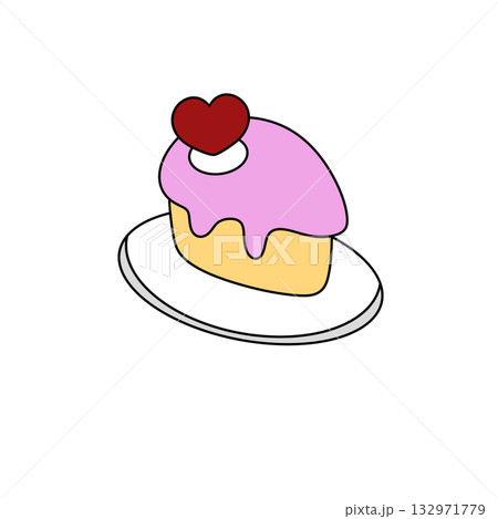 A pink cake with a heart on top and a cherry on the side A pink cake with a heart on top and a cherry on the side 132971779