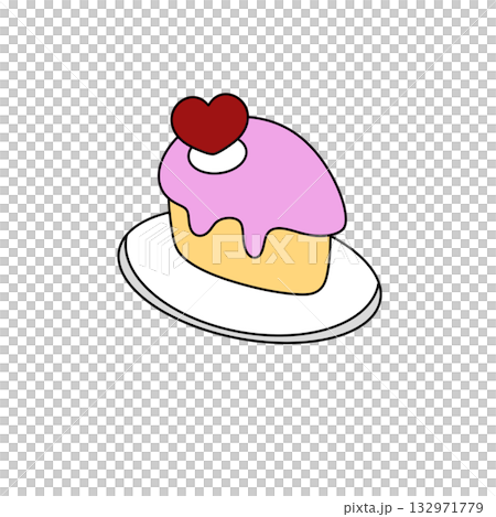A pink cake with a heart on top and a cherry on the side A pink cake with a heart on top and a cherry on the side 132971779