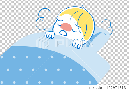 発熱のため布団で休んでいる男の子 発熱のため布団で休んでいる男の子 132971818