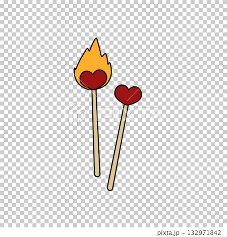 Two sticks with hearts on them and a flame 132971842