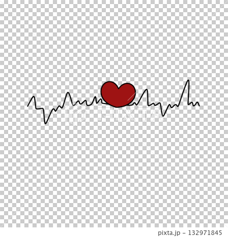 A heart is drawn on a white background with a red line that is curved and wavy A heart is drawn on a white background with a red line that is curved and wavy 132971845