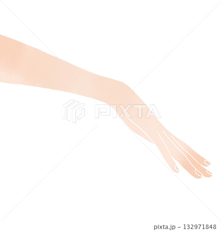 手の甲を上に向けて伸ばした手の水彩風イラスト 132971848