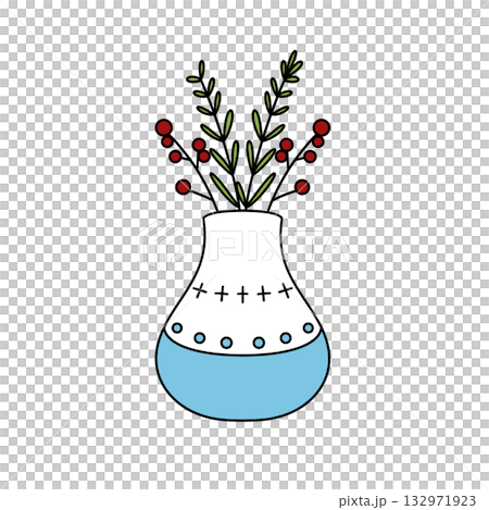 A blue vase with white trim and a red flower in it A blue vase with white trim and a red flower in it 132971923