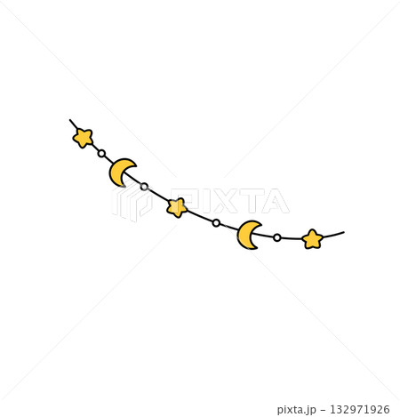 A yellow string with stars and crescent moons 132971926