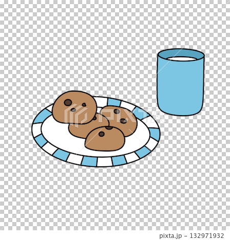 A plate of cookies and a cup of milk A plate of cookies and a cup of milk 132971932