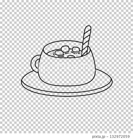 A cup of hot chocolate with marshmallows and a straw A cup of hot chocolate with marshmallows and a straw 132972059