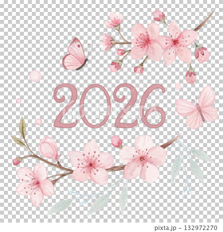 Minimal watercolor illustration of 2026 surrounded 132972270