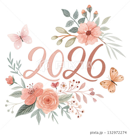 Minimal watercolor illustration of 2026 surrounded 132972274
