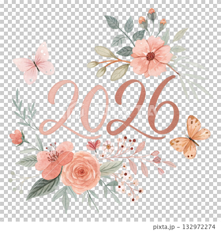 Minimal watercolor illustration of 2026 surrounded 132972274
