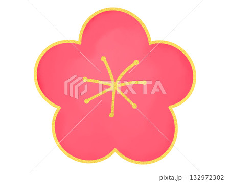 赤い梅の花のイラスト・ 金縁シンプルかわいいお正月飾り素材 132972302