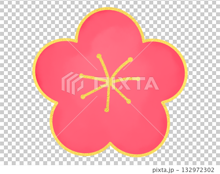 赤い梅の花のイラスト・ 金縁シンプルかわいいお正月飾り素材 132972302