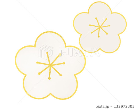 白い梅の花のイラスト・ 金縁シンプルかわいいお正月飾り素材 白い梅の花のイラスト・ 金縁シンプルかわいいお正月飾り素材 132972303