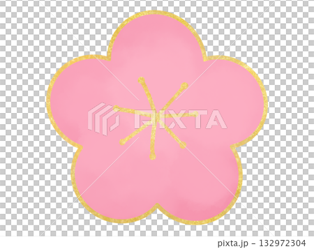 粉紅色梅花插畫，金色邊框，簡單可愛的新年裝飾材料 132972304