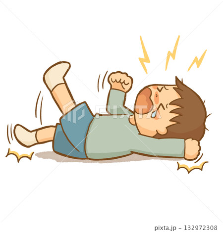 癇癪を起こして泣いている子どものイラスト（発達支援・子育ての悩み） 132972308
