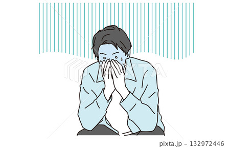 ショックで顔面真っ青の男性のイラスト素材 132972446