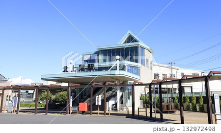 JR高崎線の北上尾駅、西口から見た駅舎でエスカレーターとエレベーターが設置 JR高崎線の北上尾駅、西口から見た駅舎でエスカレーターとエレベーターが設置 132972498