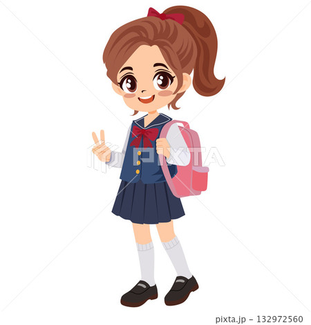 school girl with pink backpack school girl with pink backpack 132972560