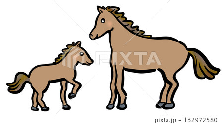 かわいい親子の馬イラスト 茶色 かわいい親子の馬イラスト 茶色 132972580