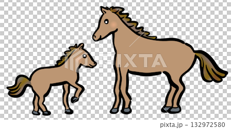 かわいい親子の馬イラスト 茶色 かわいい親子の馬イラスト 茶色 132972580