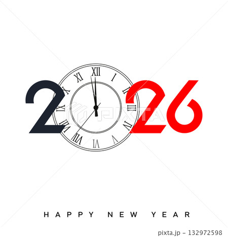 Modern Happy New Year 2026 logo with red and black split. Vector Modern Happy New Year 2026 logo with red and black split. Vector 132972598