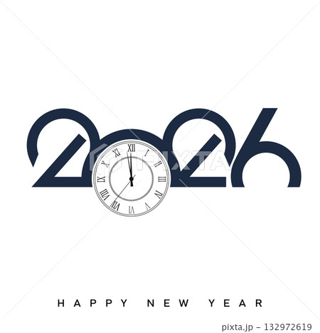 Elegant Happy New Year 2026 with classic countdown clock. Vector Elegant Happy New Year 2026 with classic countdown clock. Vector 132972619