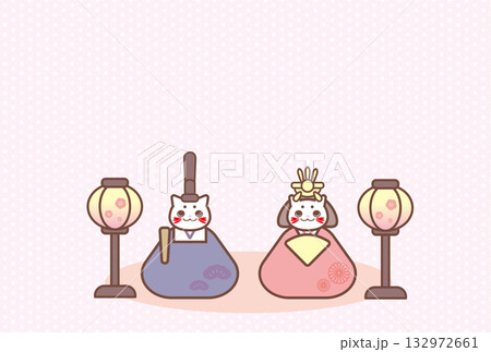 かわいい猫のお雛様の和柄背景イラスト 132972661