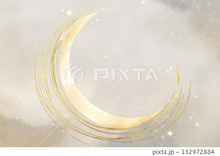 金の三日月と水彩パステル背景 金の三日月と水彩パステル背景 132972884