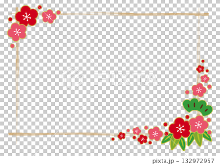 Japanese-style square frame with pine, bamboo, plum and brush strokes Japanese-style square frame with pine, bamboo, plum and brush strokes 132972957