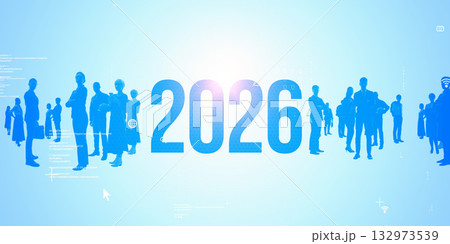 多国籍の人々とテクノロジー　ビジネス向け2026年新年イメージ　令和8年年賀状素材 132973539