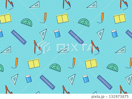 算数文具のかわいいシームレス背景_ブルー 算数文具のかわいいシームレス背景_ブルー 132973875