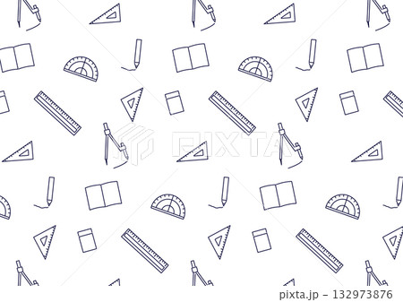算数文具のかわいいシームレス背景_モノクロ線画 算数文具のかわいいシームレス背景_モノクロ線画 132973876