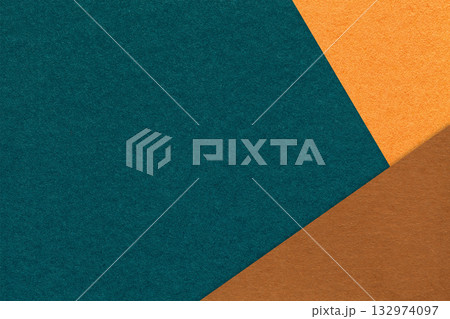 Abstract dark teal, orange and brown paper background with copy space. Template for presentation, banner, card design 132974097