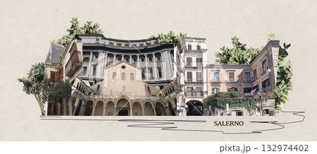Facade of old building at old town at Salerno at Italy 132974402